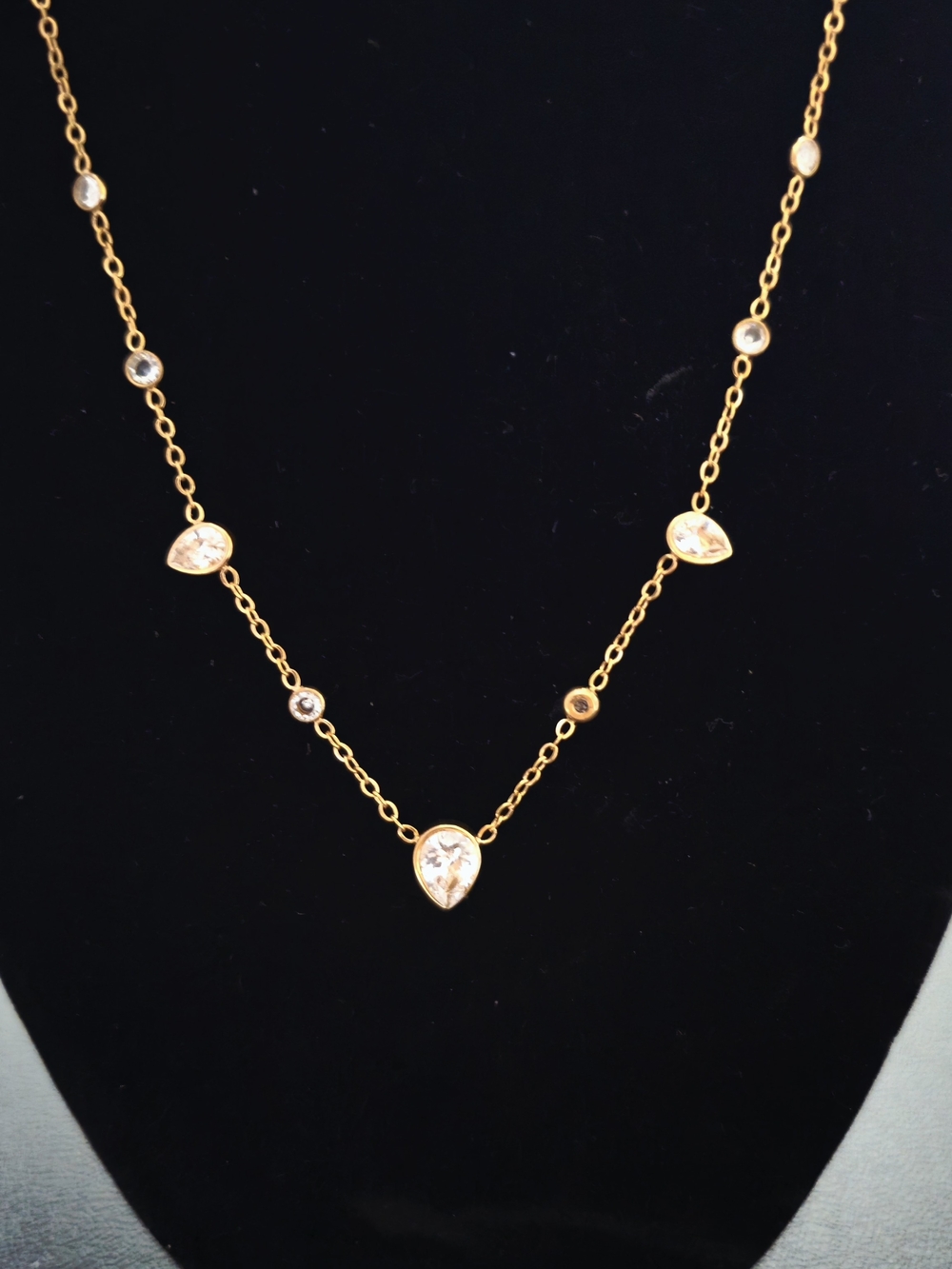 NEW Chic 18K Gold Plated Teardrop CZ Station Necklace - Women Jewelry - NEW